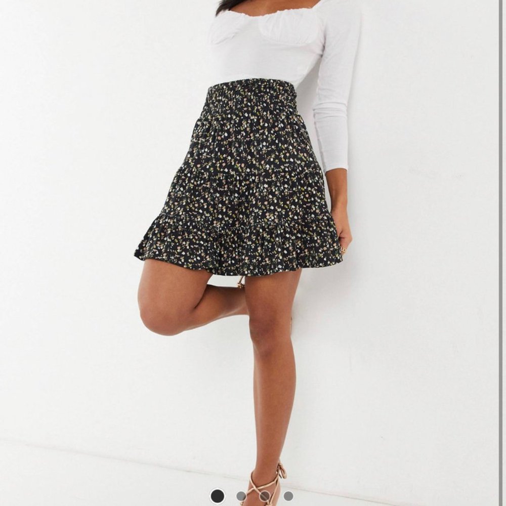 ASOS DESIGN tiered mini skirt in micro-floral print US 8